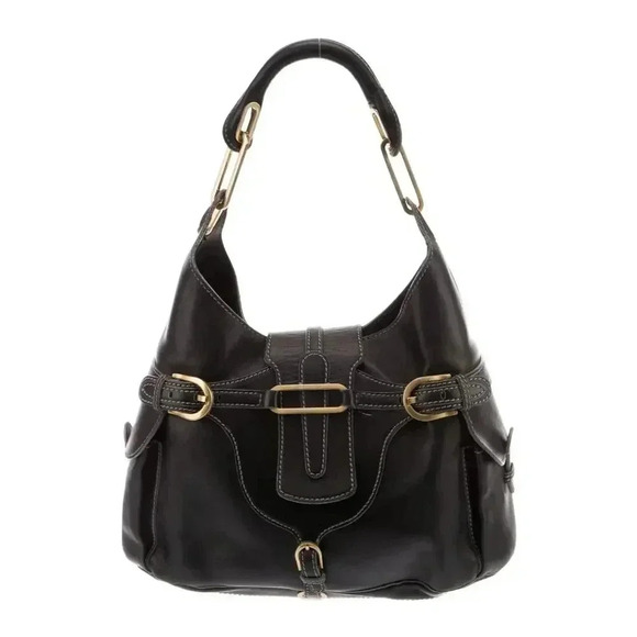 Jimmy Choo Tulita Top Handle Shoulder Bag Black Leather Authentic - Picture 1 of 11